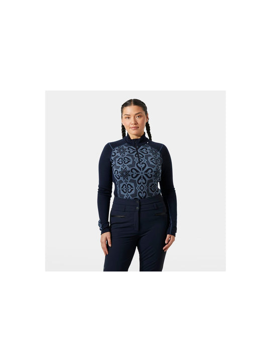 Koszulka damska HELLY HANSEN W Lifa Merino Midweight Graphic 1/2 Zip kolor granatowy
