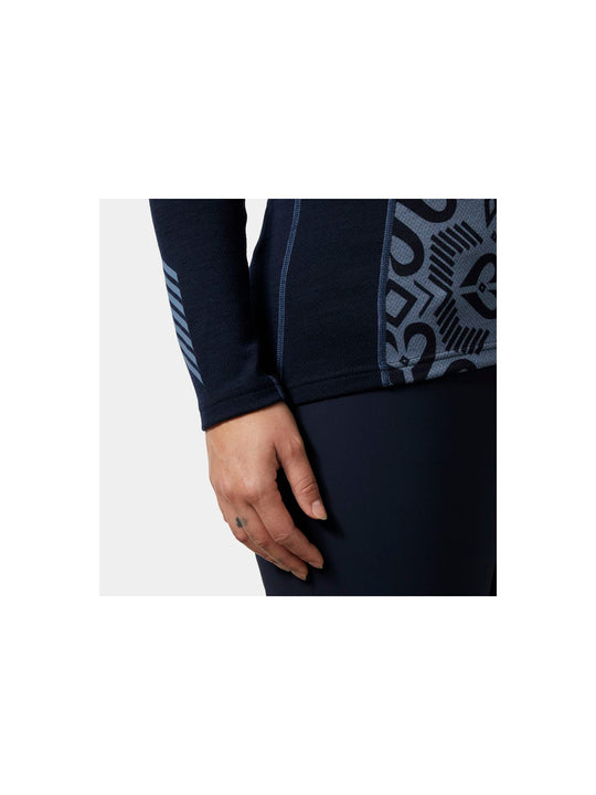 Koszulka damska HELLY HANSEN W Lifa Merino Midweight Graphic 1/2 Zip kolor granatowy
