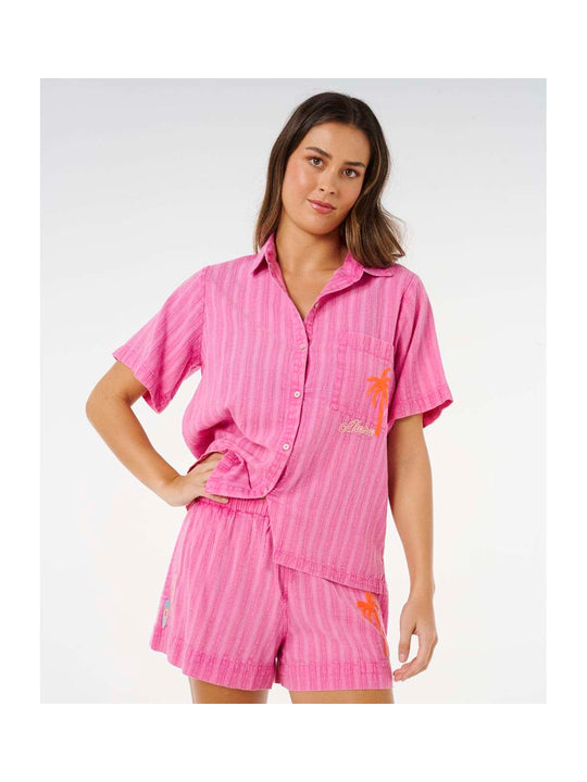 Koszulka damska RIP CURL Hotel Malibu Embroid Shirt różowa
