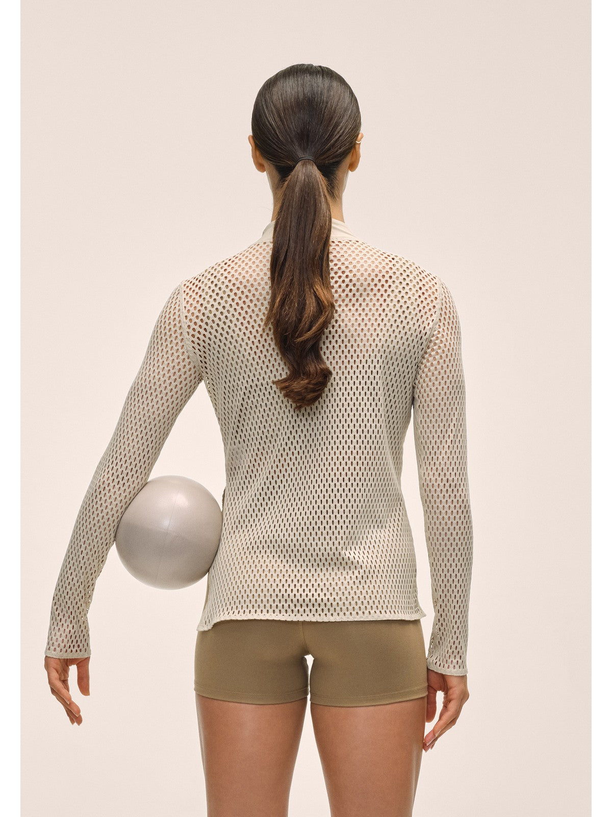Koszulka treningowa damska CASALL Open Mesh Longsleeve kolor beżowy