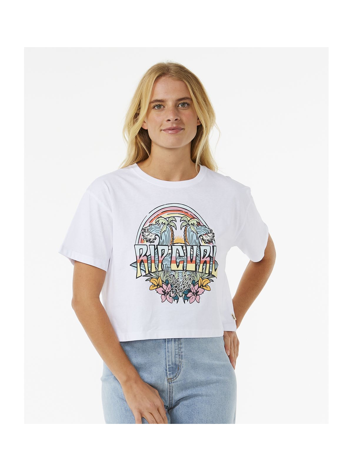Koszulka RIP CURL Block Party Crop Tee biały - Adventure Sports