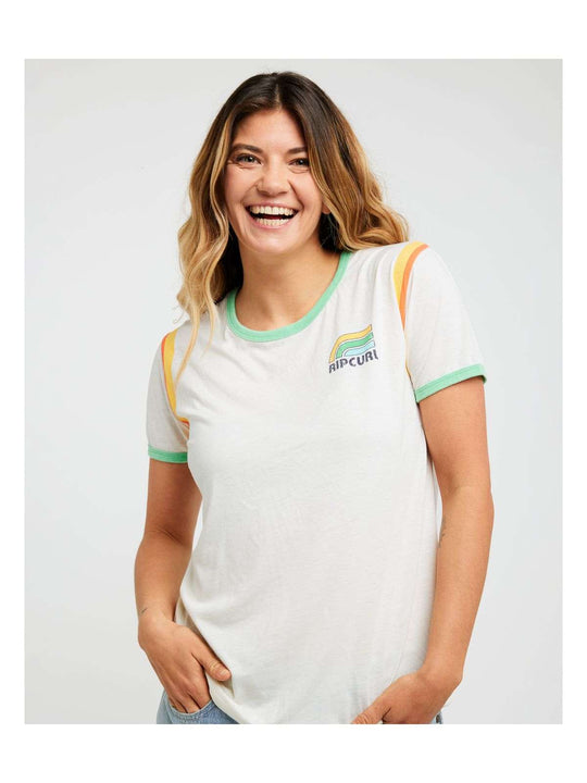 Koszulka damska RIP CURL Surf Side Ringer Tee beżowa
