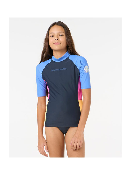 Koszulka do pływania dziecięca RIP CURL BLOCK PARTY RASH VEST - GIRL granatowa
