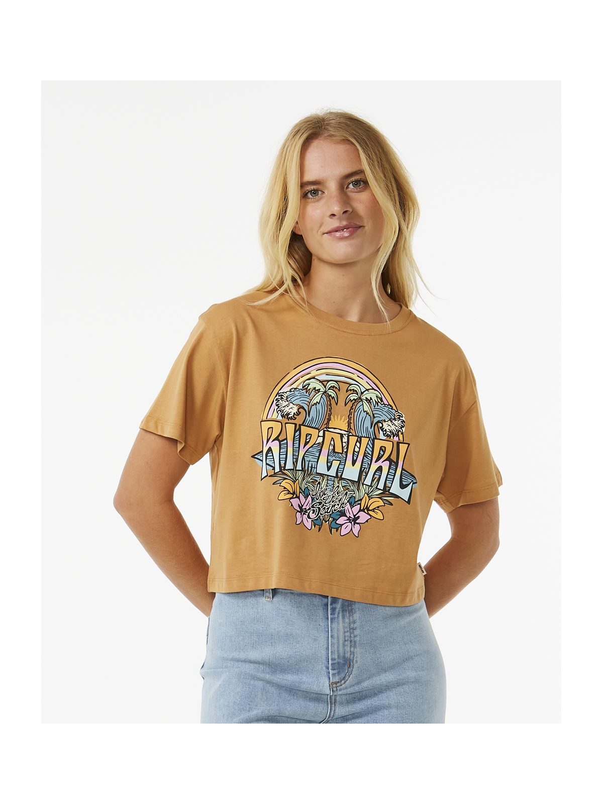 Koszulka RIP CURL Block Party Crop Tee brązowy - Adventure Sports