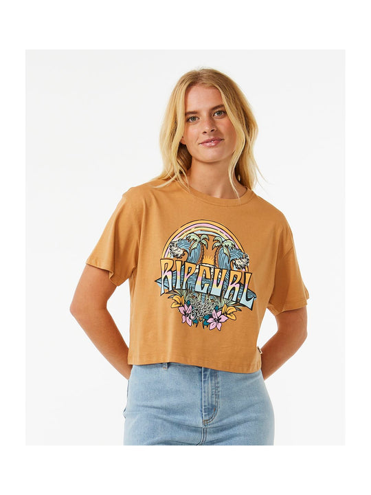 Koszulka RIP CURL Block Party Crop Tee brązowy - Adventure Sports
