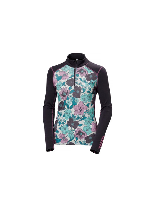 Koszulka damska HELLY HANSEN W Lifa Merino Midweight Graphic 1/2 Zip kolor czarny
