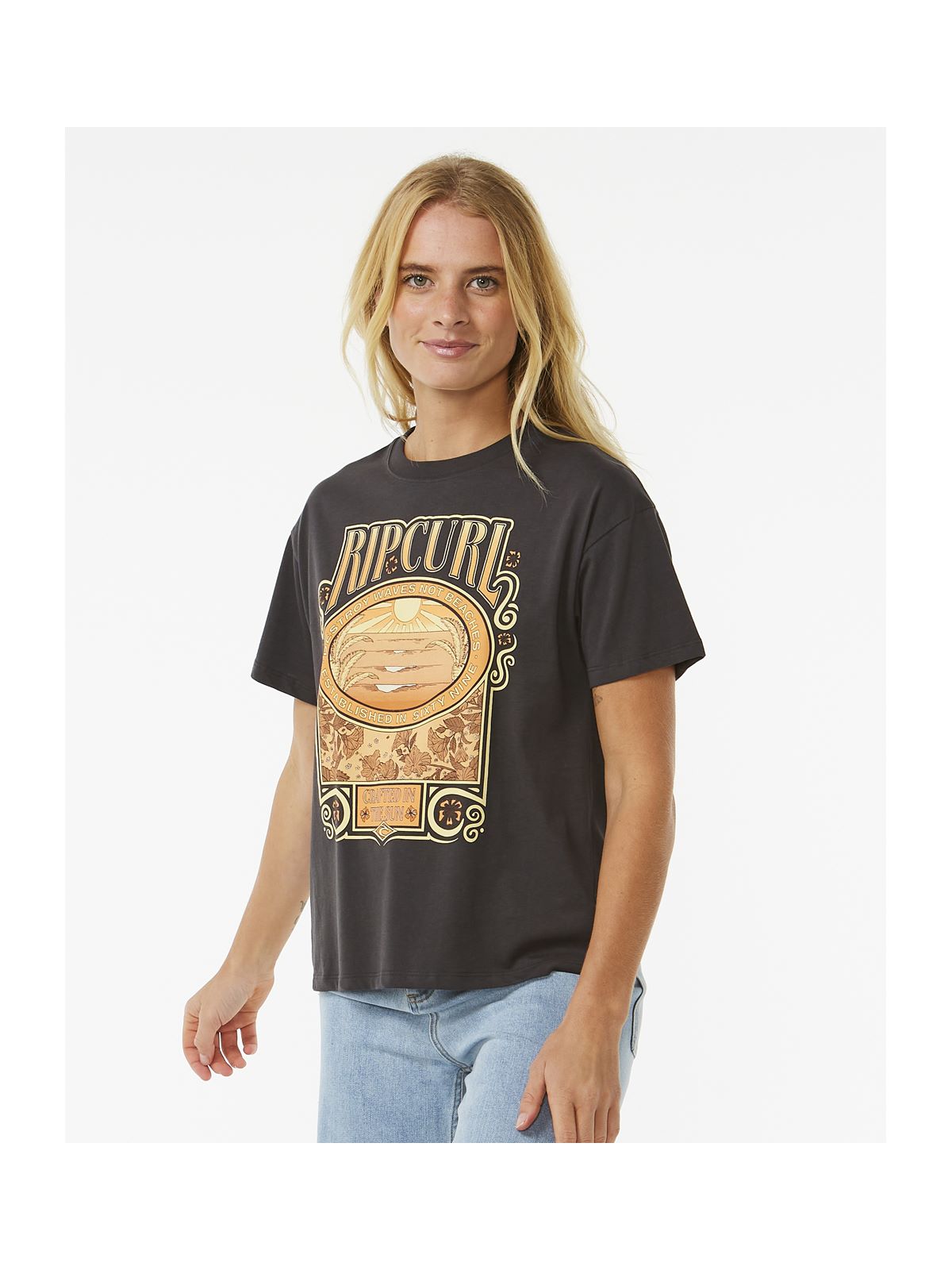 Koszulka RIP CURL Long Days Relaxed Tee czarny - Adventure Sports