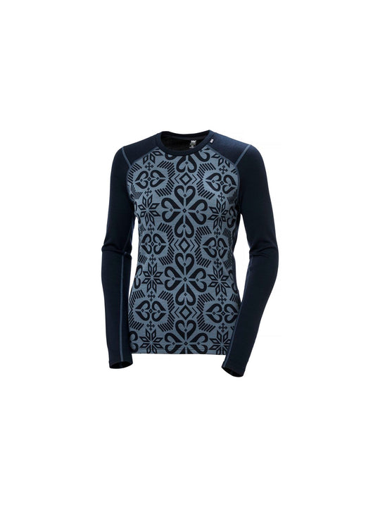 Koszulka damska HELLY HANSEN W Lifa Merino Midweight Graphic Crew kolor granatowy
