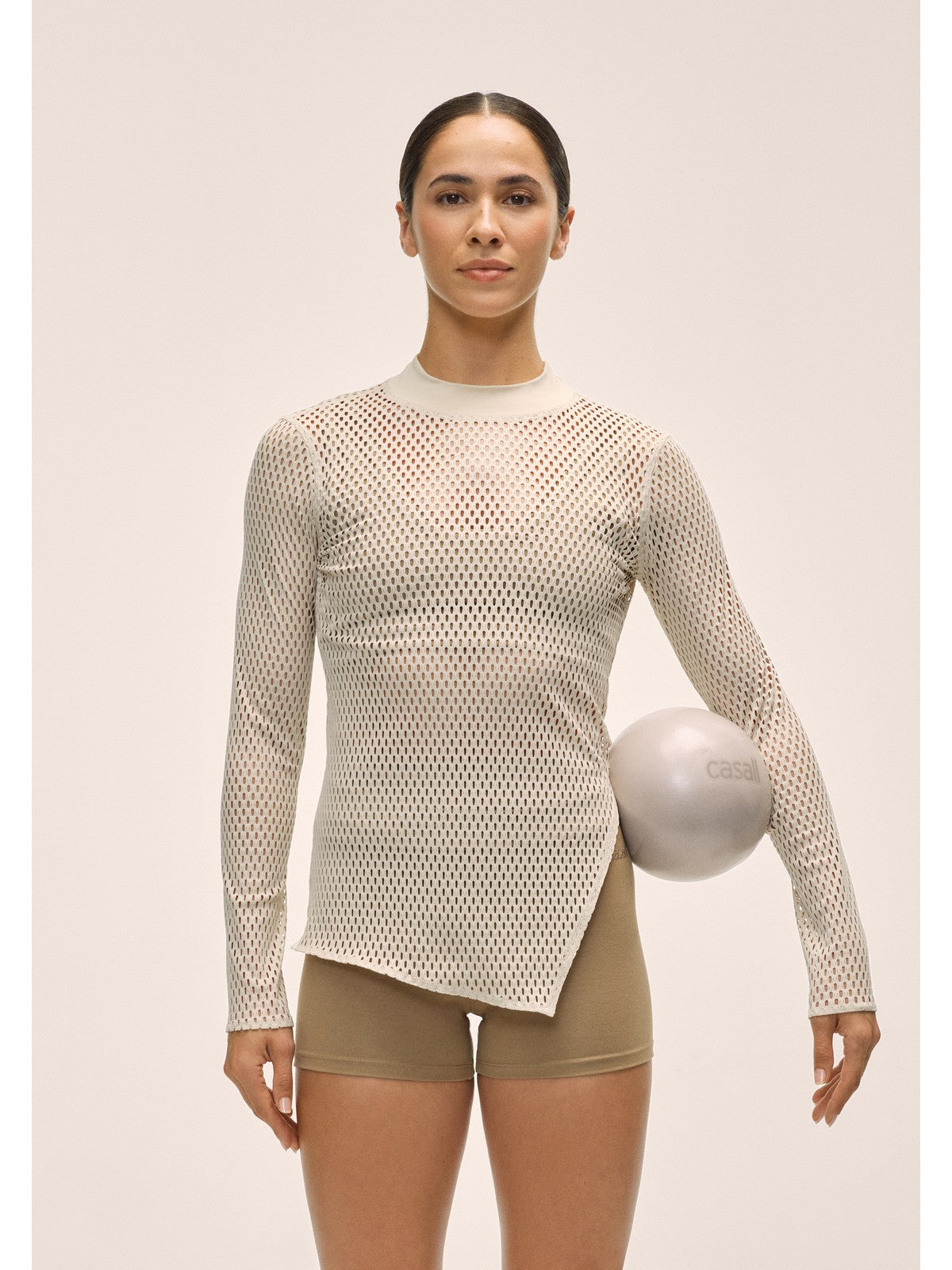 Koszulka treningowa damska CASALL Open Mesh Longsleeve kolor beżowy
