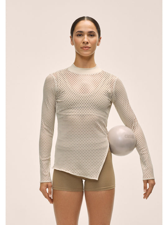 Koszulka treningowa damska CASALL Open Mesh Longsleeve kolor beżowy
