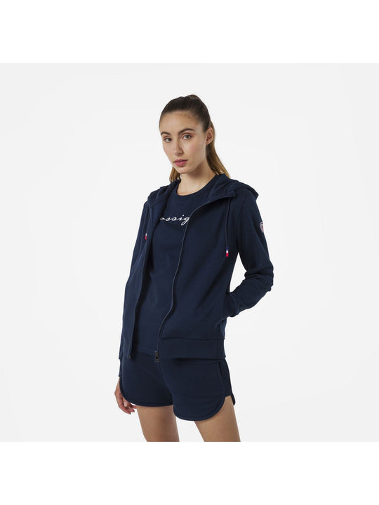 Bluza sportowa damska Rossignol W LOGO SWEAT FZ HOOD FL granatowa - Adventure Sports
