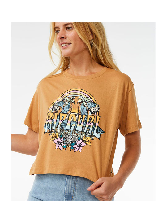 Koszulka RIP CURL Block Party Crop Tee brązowy - Adventure Sports
