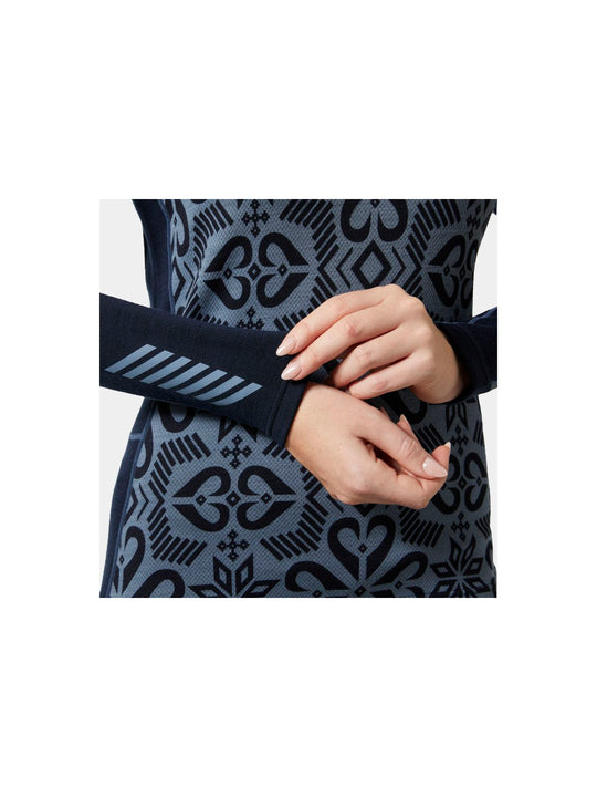 Koszulka damska HELLY HANSEN W Lifa Merino Midweight Graphic Crew kolor granatowy
