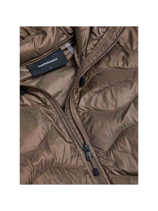 Kurtka puchowa damska PEAK PERFORMANCE Helium Down Hood Jacket brązowa
