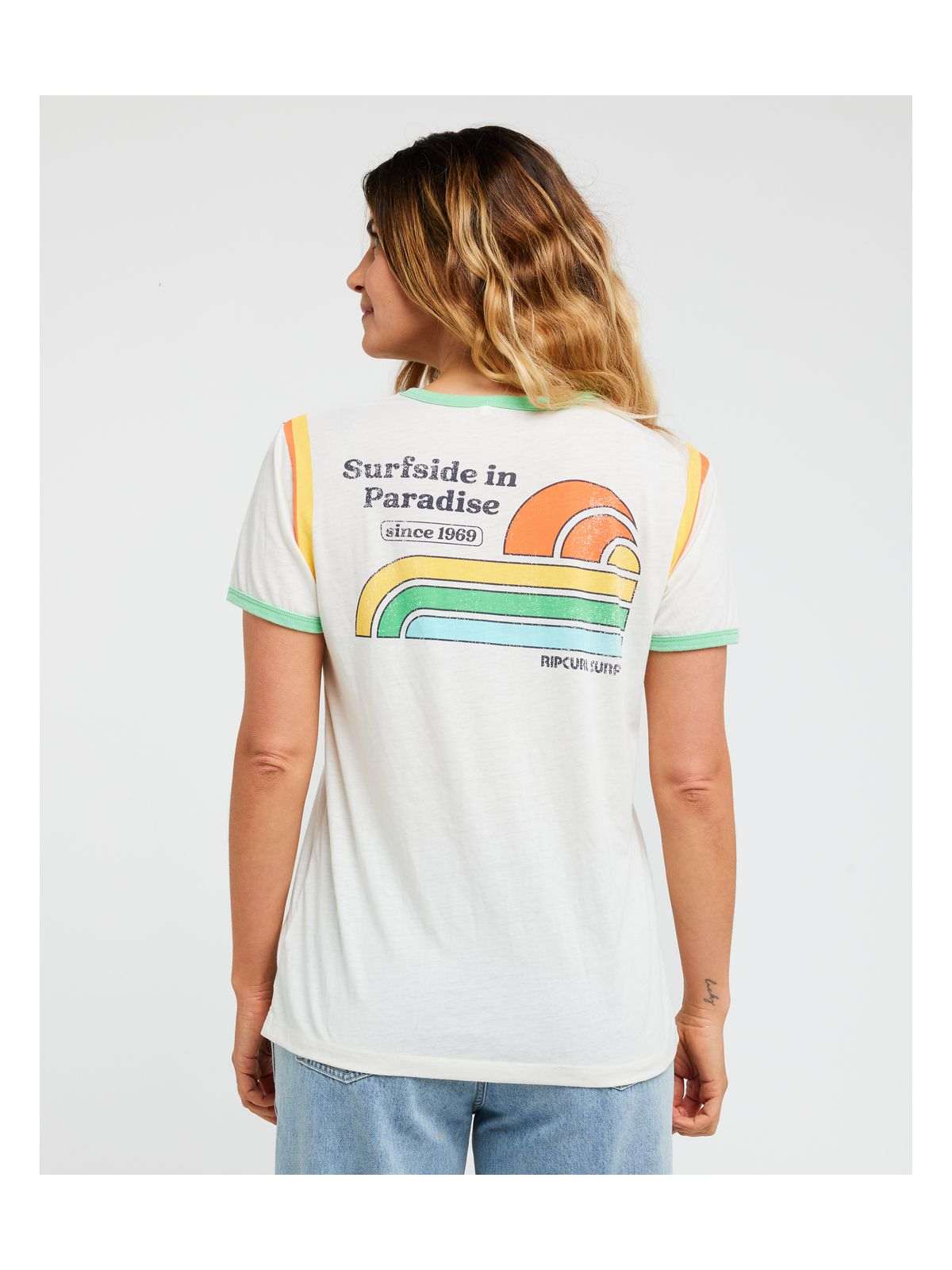 Koszulka damska RIP CURL Surf Side Ringer Tee beżowa