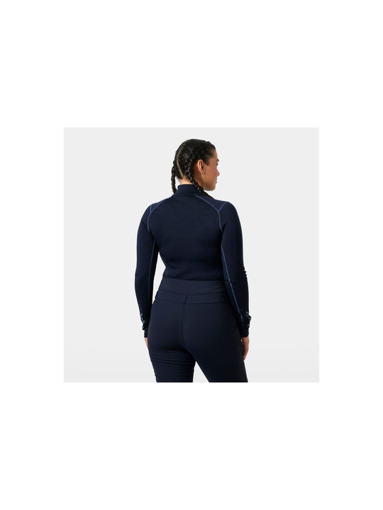 Koszulka damska HELLY HANSEN W Lifa Merino Midweight Graphic 1/2 Zip kolor granatowy
