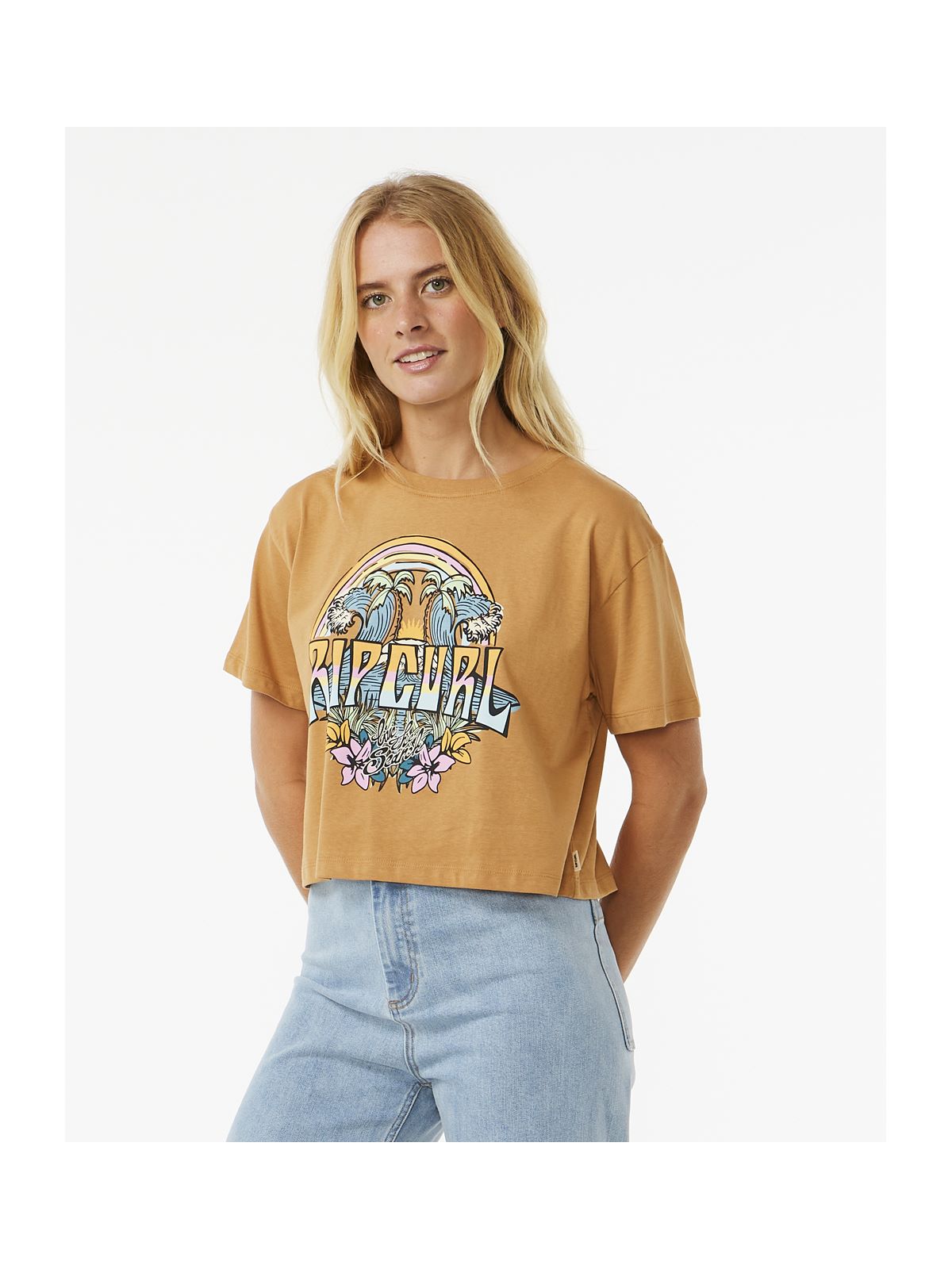 Koszulka RIP CURL Block Party Crop Tee brązowy - Adventure Sports