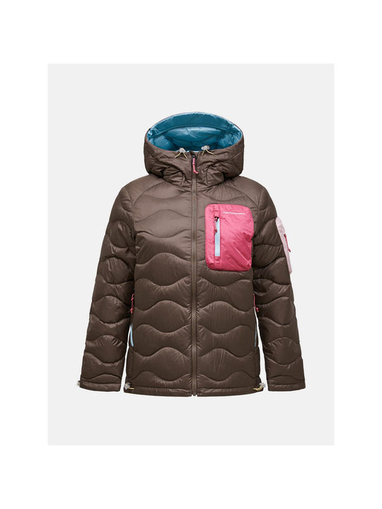 Kurtka puchowa damska PEAK PERFORMANCE Helium Utility Down Hood Jacket brązowa
