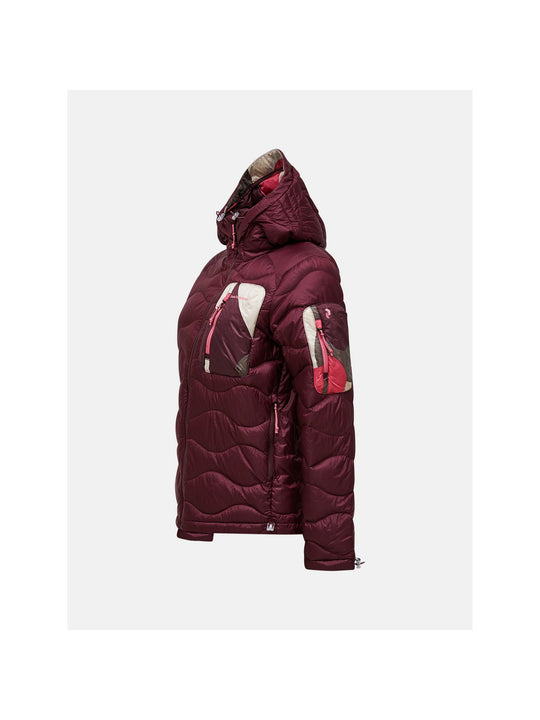 Kurtka puchowa damska PEAK PERFORMANCE Helium AOP Utility Down Hood bordowa
