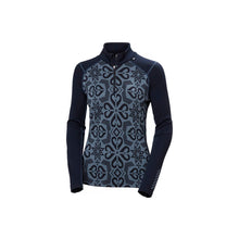 Koszulka damska HELLY HANSEN W Lifa Merino Midweight Graphic 1/2 Zip kolor granatowy
