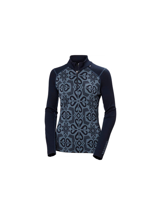 Koszulka damska HELLY HANSEN W Lifa Merino Midweight Graphic 1/2 Zip kolor granatowy
