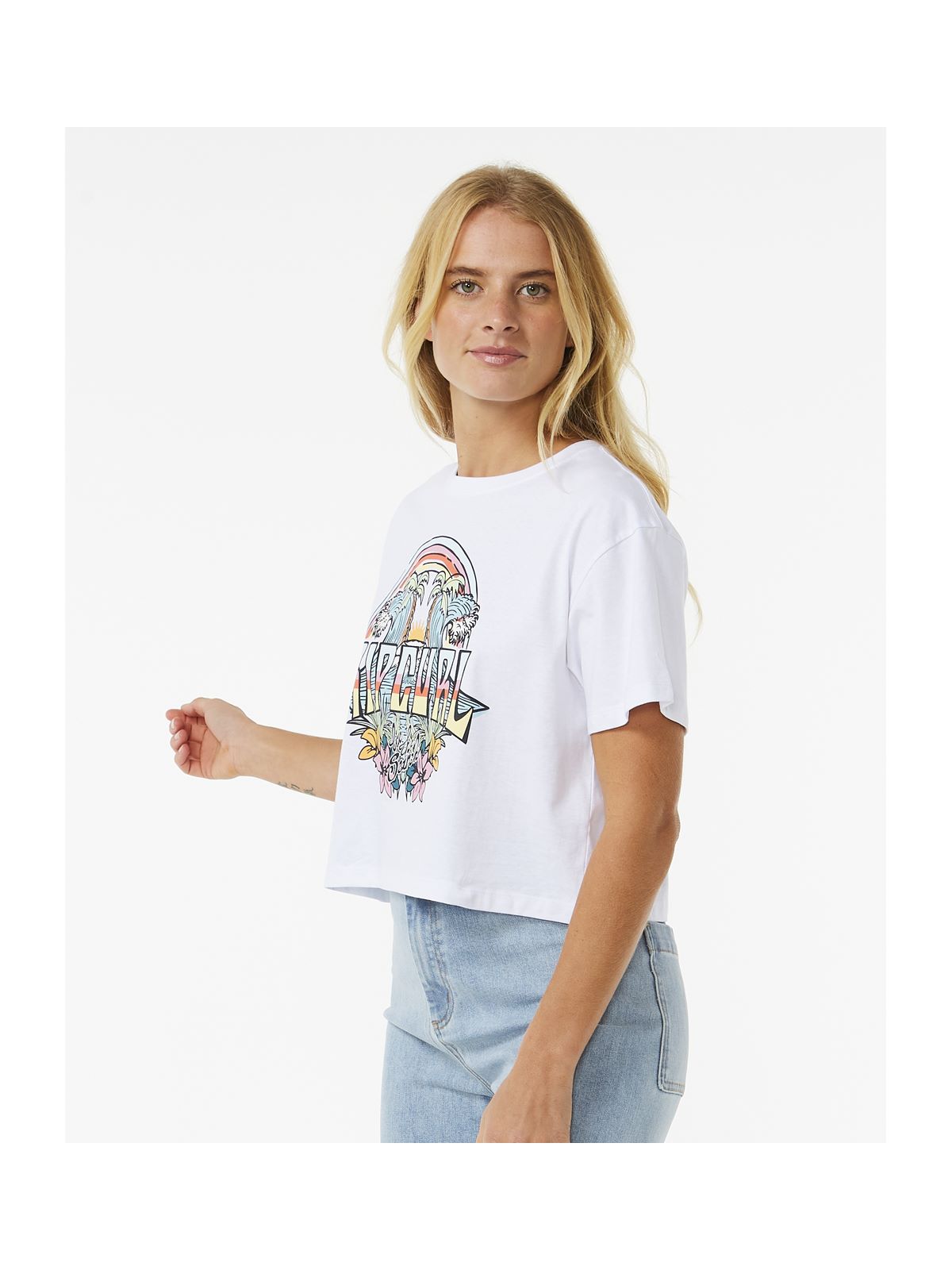 Koszulka RIP CURL Block Party Crop Tee biały - Adventure Sports
