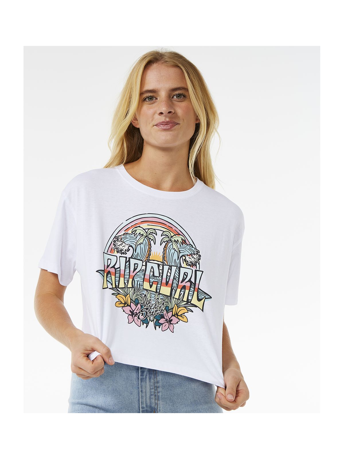 Koszulka RIP CURL Block Party Crop Tee biały - Adventure Sports