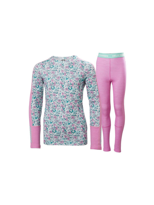 Bielizna dziecięca HELLY HANSEN Jr Graphic Lifa Merino Set kolor różowy
