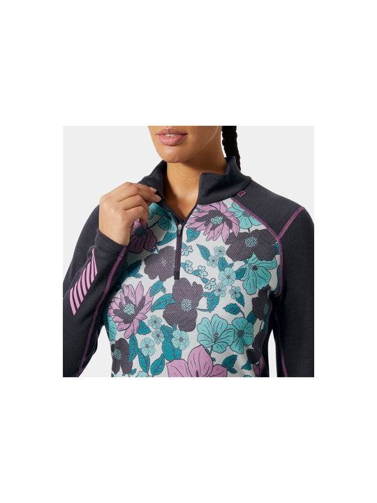 Koszulka damska HELLY HANSEN W Lifa Merino Midweight Graphic 1/2 Zip kolor czarny
