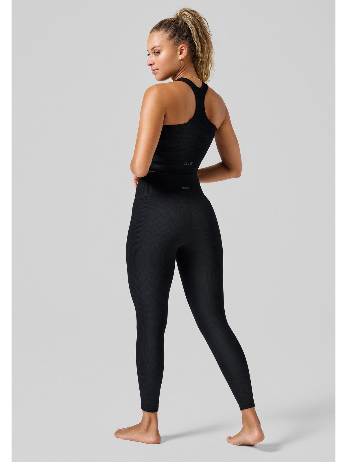 Legginsy damskie bezszwowe CASALL Multi Rib Seamless High Waist Tights czarny
