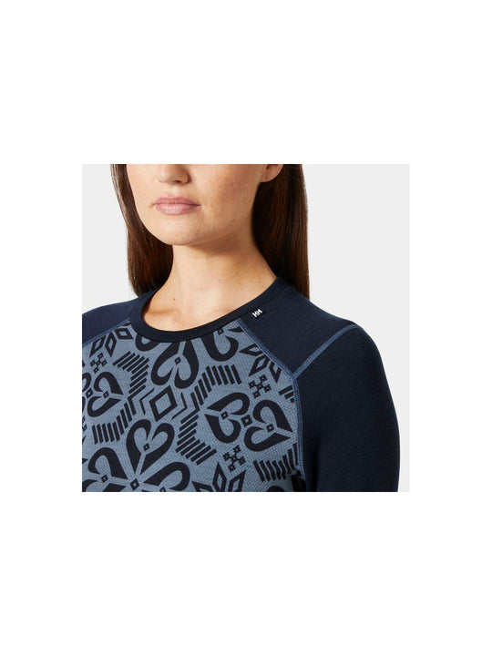 Koszulka damska HELLY HANSEN W Lifa Merino Midweight Graphic Crew kolor granatowy
