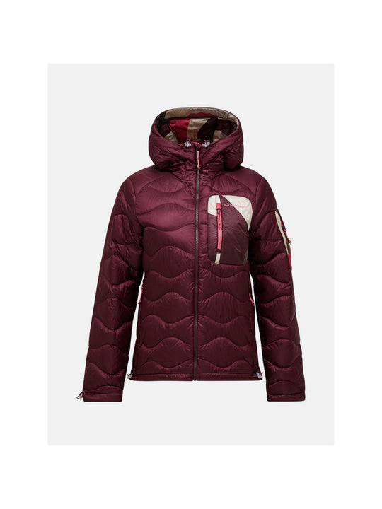 Kurtka puchowa damska PEAK PERFORMANCE Helium AOP Utility Down Hood bordowa
