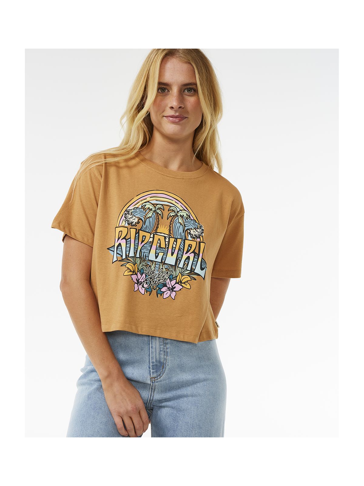 Koszulka RIP CURL Block Party Crop Tee brązowy - Adventure Sports