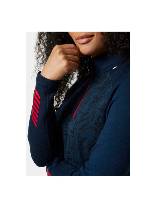 Koszulka Helly Hansen W Lifa Merino Midw Gra 1/2 Zip granatowy - Adventure Sports
